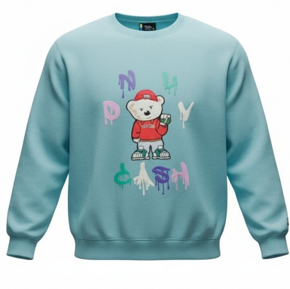BLEECKER & MERCER | NWT Only Cash Baller Aqua Bear Blue Graphic Sweatshirt | M‎